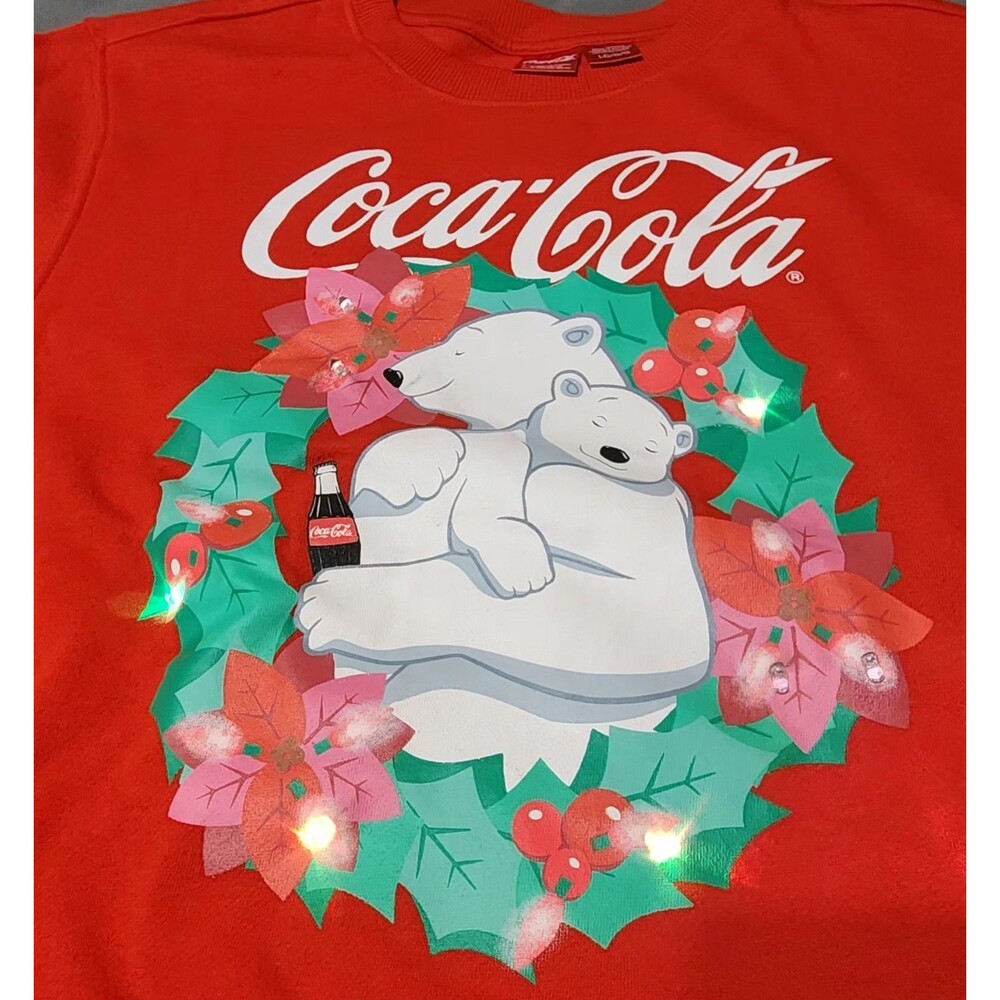 Coca Cola Christmas Polar Bear Wreath Light Up Sweatshirt Women's Size Large